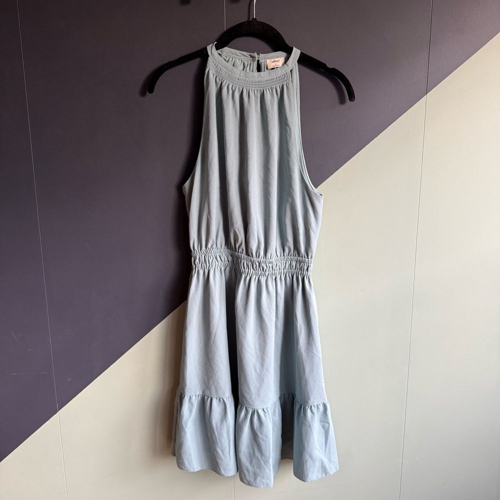 Aritzia Wilfred Effet Tiered Crepe Mini Dress, Size S, EUC, Dusty Blue